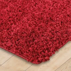 Xrug Red Fluffy Rug Large Small Runner 4cm Long Pile For Bedroom Living Room Shaggy Carpet Mat