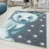 Xrugs Kids Animal Rug Grey Blue Bear Pattern Childrens Bedroom Mat Baby Nursery Carpet