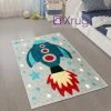 Xrugs Kids Space Rug Grey Blue Rocket Spaceship Nursery Rug Boys Bedroom Carpet 80x120