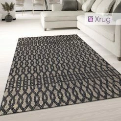 Xrugs Modern Rug Flat Weave Geometric Trellis Black Grey Brown Indoor Kitchen Mat New