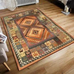 Xrug Colourful Rug Handwoven Look Ethnic Namad Diamond Pattern Multicoloured Carpet Extra Large Small Runner Living Room Bedroom Mat Oriental