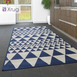 Xrugs Modern Kitchen Rug Runner Non Slip Navy Blue Cream Geometric Carpet Small Large Flat Weave Carpet Mat