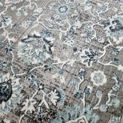 Xrugs Traditional Oriental Rugs Grey Blue Colours Border Floral Pattern Large Carpet Modern