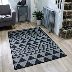 Xrugs Modern Non Slip Rug Indoor Grey Black Geometric SISAL Look Flatweave Carpet Large Small Runner