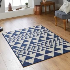 Xrugs Non Slip Rug Indoor Navy Blue Cream Geometric Flatweave Sisal Look Living Room Carpet Hallway Runner Large Small Modern