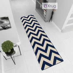 Xrugs Kitchen Rug Chevron Zig Zag Navy Blue Beige Sisal Look Carpet Mat Runner Small Large Modern