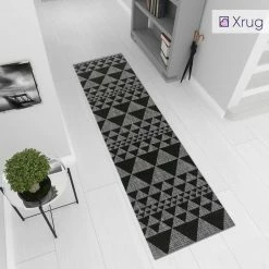 Xrugs Heavy Duty Kitchen Rug Black Grey Non Slip Geometric Carpet Flatweave Mat Small Large Runner Modern
