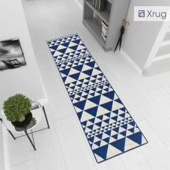 Xrugs Modern Kitchen Rug Runner Non Slip Navy Blue Cream Geometric Carpet Small Large Flat Weave Carpet Mat
