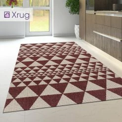 Xrugs Heavy Duty Kitchen Rug Non Slip Red Beige Geometric Fat Weave Carpet Mat Small Large Runner Modern