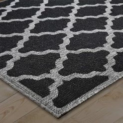 Xrugs Modern Black Kitchen Rug Trellis Sisal Look Heavy Duty Carpet Flat Mat Small Large Runner