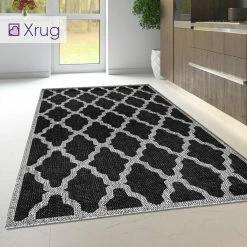 Xrugs Modern Black Kitchen Rug Trellis Sisal Look Heavy Duty Carpet Flat Mat Small Large Runner