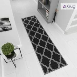 Xrugs Modern Black Kitchen Rug Trellis Sisal Look Heavy Duty Carpet Flat Mat Small Large Runner