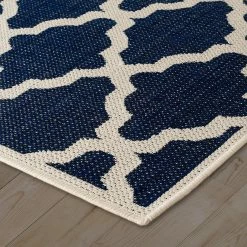 Xrugs Modern Anti Slip Rug Living Room Navy Blue Moroccan Trellis Flat Weave Carpet Small Large Runner