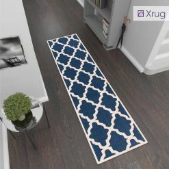 Xrugs Heavy Duty Kitchen Rug Navy Blue Moroccan Trellis Sisal Look Small Large Carpet Mat Runner