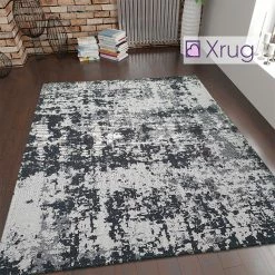 Xrugs Grey Black Rug Modern Abstract 100% Cotton Washable Large Small Living Room Carpet Flat Woven Mat Living Room Rugs
