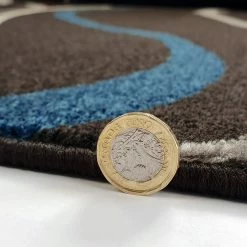 Xrugs Modern Rug Dark Brown Blue Cream Abstract Pattern Carpet Small Large Bedroom Mat