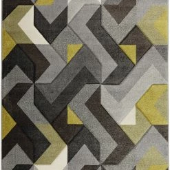 Xrugs Modern Rug Mustard Grey Yellow Hand Carved Pattern Mat Geometric Bedroom Carpet