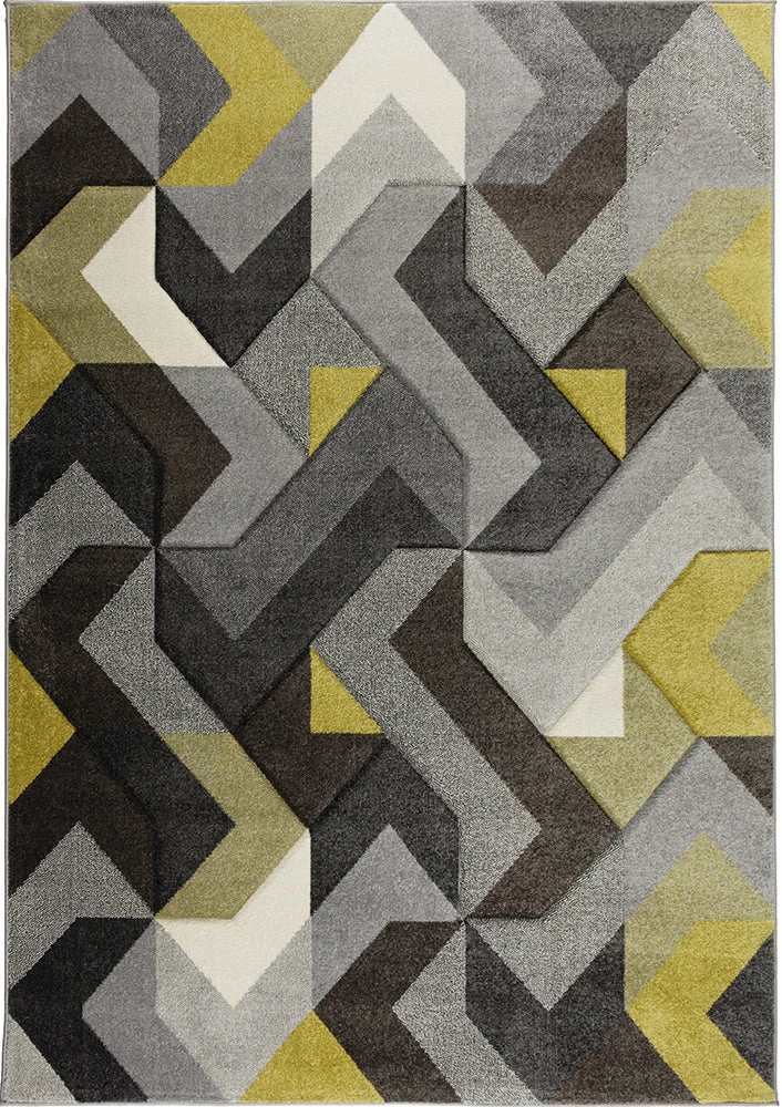 Xrugs Modern Rug Mustard Grey Yellow Hand Carved Pattern Mat Geometric Bedroom Carpet