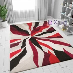Xrugs Modern Rug Red Black Beige Abstract Hand Carved Pattern Mat Living Room Area Mat