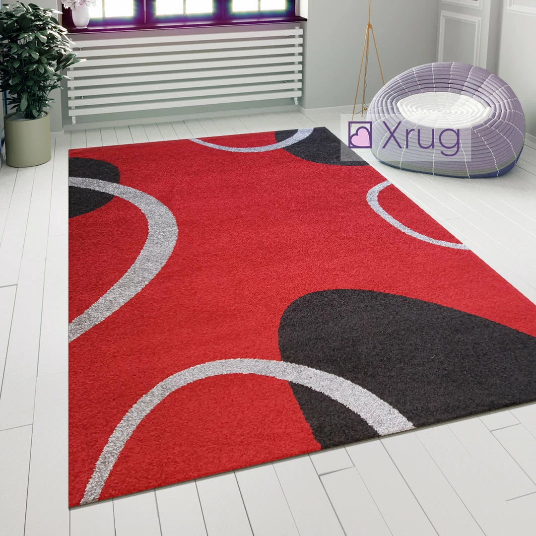Xrugs Modern Rug Red Black Grey Abstract Pattern Carpet New Small Large Room Floor Mat