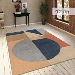 Xrugs Geometric Rug Navy Blue Beige Designer Living Room Large Small Thick Carpet Mat Modern