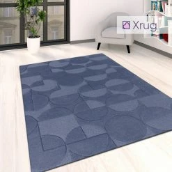 Xrugs Navy Blue Rug Plain Geometric Pattern Living Room Bedroom Carpet Mat Large Small Modern