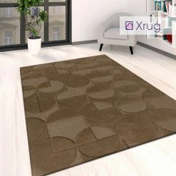 Xrugs Modern Brown Patterned Rug Plain Living Room Bedroom Geometric Carpet Mat Large Small