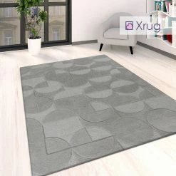 Xrugs Grey Rug Bedroom Living Room Plain Circle Tufted Pattern Large Small Carpet Mat