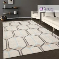 Xrugs Modern Cream Trellis Rug Geometric Grey Blue Pattern Large Small Runner Woven Room Mat