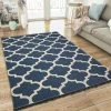 Xrugs Cotton Rugs Washable Navy Blue Trellis XL Large & Small Flatweave Natural Living Room Bedroom Carpet