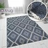 Xrugs 100% Cotton Rug Navy Blue Diamond Pattern Washable Flat Weave Mat Carpet Small Extra Large Runner Cotton Rugs