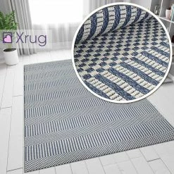 Xrugs Cotton Rug Braided Navy Blue Grey Cream Striped Washable Flat Weave Mat Small Extra Large Long Runner Cotton Rugs