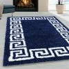 Xrug Navy Blue Fluffy Rug For Bedroom And Living Room Soft Thick Shaggy Geometric Carpet