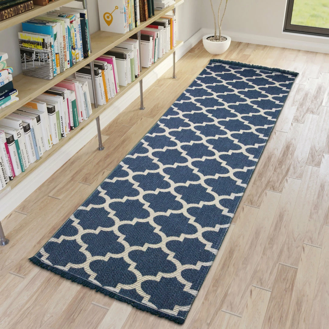 Xrugs Runner Rug Navy Blue 300cm Cotton Machine Washable With Tassels Natural Runner For Bedroom Hallway 1 Xrugs Runner Rug Navy Blue 300cm Cotton Machine Washable With Tassels Natural Runner For Bedroom Hallway