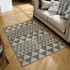 Xrugs Modern Non Slip Rug Indoor Grey Beige Geometric SISAL LOOK Flatweave Carpet Large Small Runner