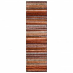Xrug Orange Rug 100% Wool Handmade Modern Striped Living Room Bedroom Carpet Thick Mat Runner New