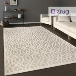 Xrugs Beige Cream Rug Trellis Pattern Geometric Flat Weave Large Small Runner Round Circle Carpet Mat