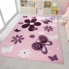 Xrugs Pink Childrens Rug Purple Floral Hand Carved Pattern Carpet Kids Girls Room Mat