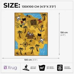 Xrug Kids Rug Boys NON SLIP MACHINE WASHABLE Pirate Tresure Nursery Mat For Bedroom Playroom 130x100cm