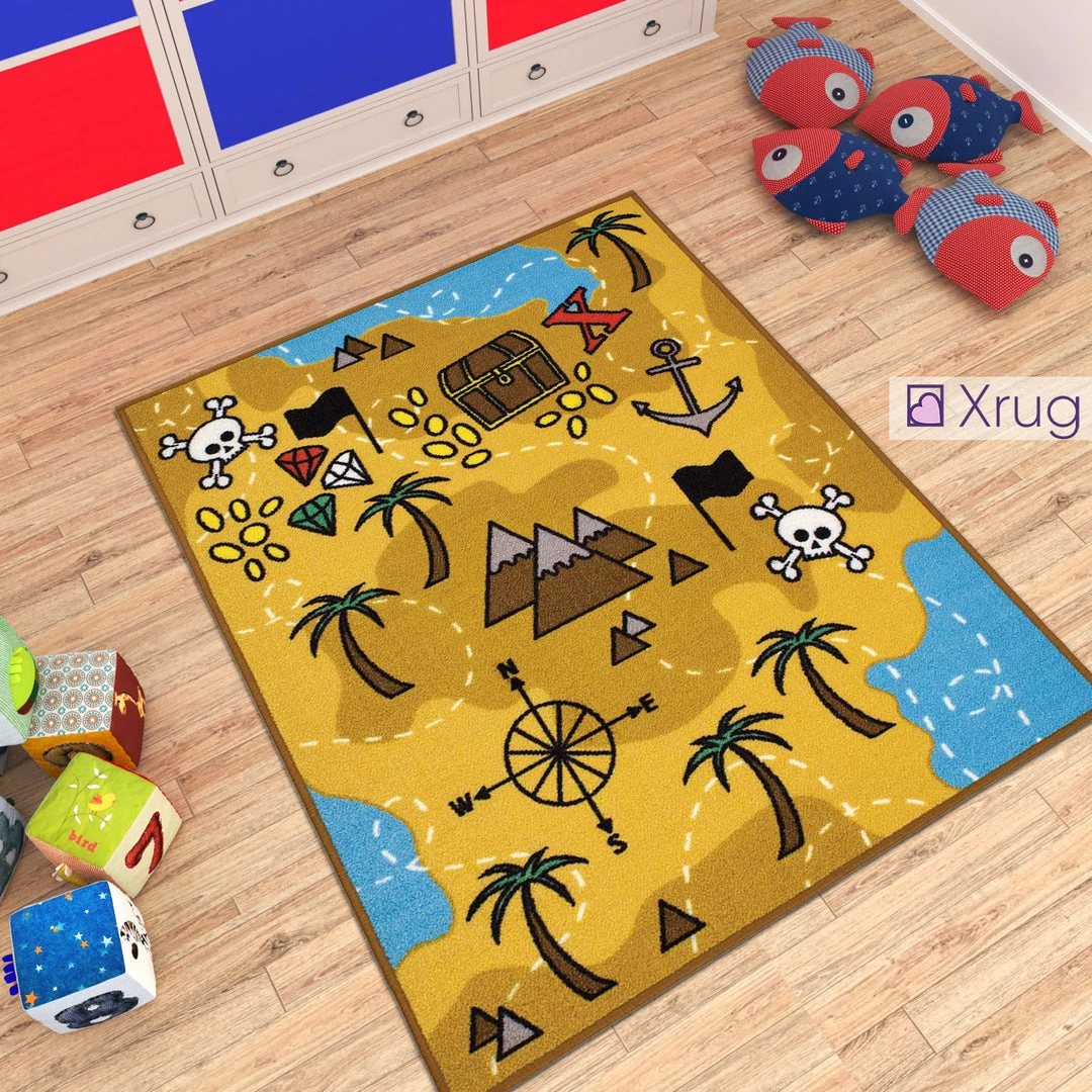 Xrug Kids Rug Boys NON SLIP MACHINE WASHABLE Pirate Tresure Nursery Mat For Bedroom Playroom 130x100cm 1 Xrug Kids Rug Boys NON SLIP MACHINE WASHABLE Pirate Tresure Nursery Mat For Bedroom Playroom 130x100cm