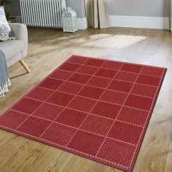Xrugs Anti Slip Living Room Rug Red Check Pattern Large Small Runner Carpet Mat