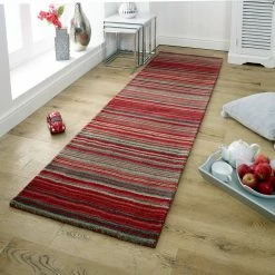 Xrug Wool Rug Handmade Red Modern Striped Living Room Bedroom Carpet Thick Mat Runner New