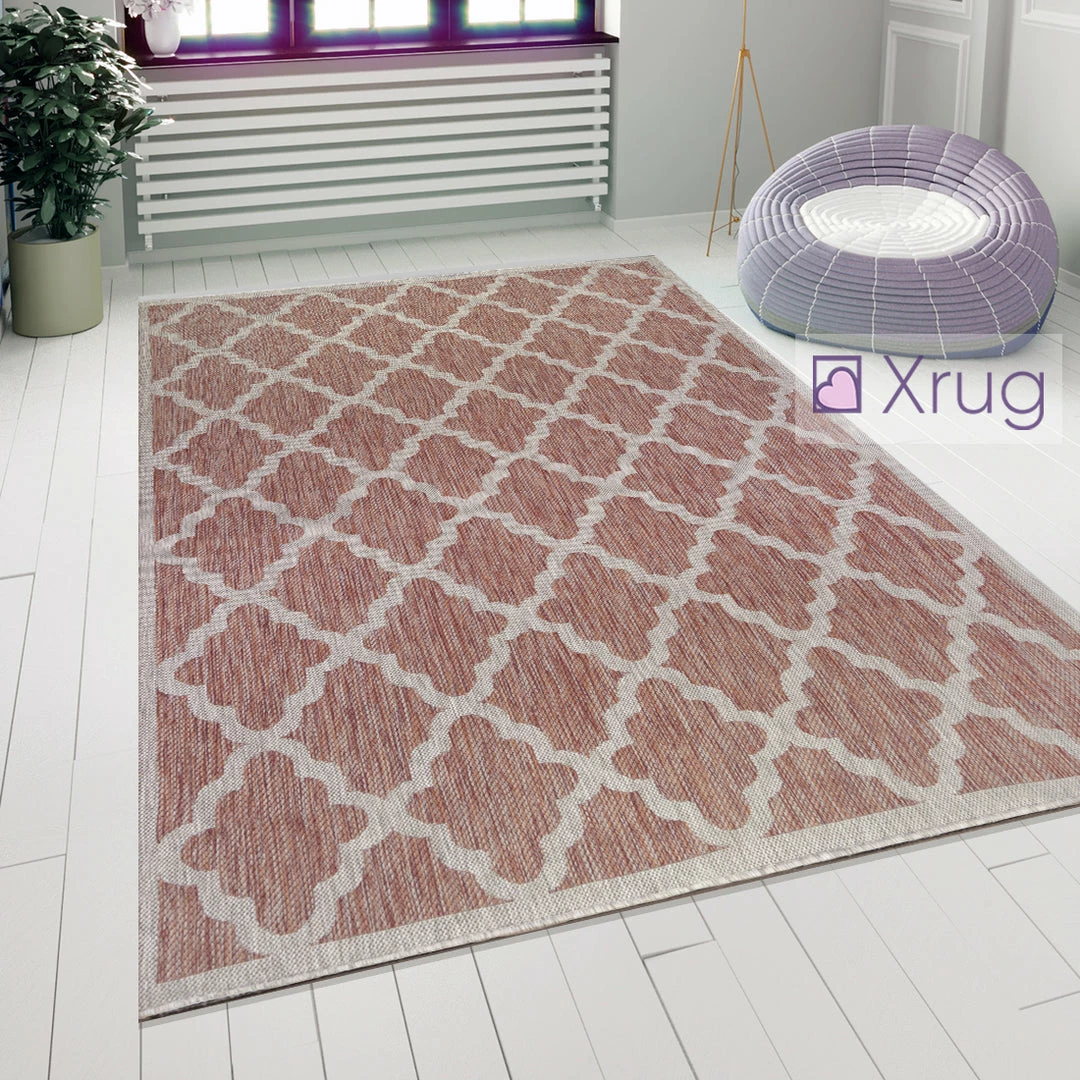 Xrugs Red And Beige Rug Flat Woven Outdoor Garden Carpet Hard Wearing Floor Runner Mat