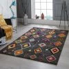 Xrug Modern Dark Grey Fluffy Rug Boho Charcoal Shaggy Carpet Triabal Multicoloured Pattern Living Room Bedroom Carpet Mat