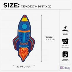 Xrug Kids Space Rug Washable Anti-Slip Rocket Nursery Carpet Boys Childrens Playroom Ma