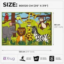 Xrug Kids Animal Rug Washable Anti-Slip Jungle Nursery Carpet Zoo Childrens Playroom Mat