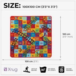 Xrug Kids Play Mat NON SLIP MACHINE WASHABLE Snakes And Ladders Nursery Mat For Childrens Bedroom Playroom 100x100cm