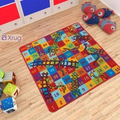 Xrug Kids Play Mat NON SLIP MACHINE WASHABLE Snakes And Ladders Nursery Mat For Childrens Bedroom Playroom 100x100cm