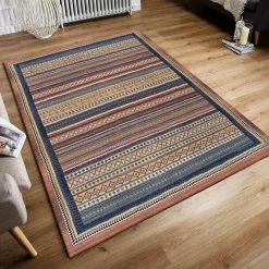 Xrug Designer Rug Colourful Handwoven Look Ethnic Nomad Striped Pattern Multicoloured Carpet Extra Large Small Runner Living Room Bedroom Mat