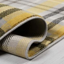 Xrugs Modern Tartan Rug Yellow Grey Ochre Check Carpet Small Extra Large XL Runner Carpet Mat